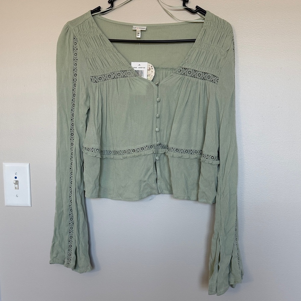 Self Esteem Sage Green Blouse with Button Detail